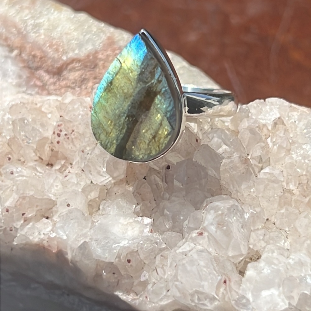 RAW ROUGH LABRADORITE 925 STERLING SILVER RING, SIZE 9.5 - Picture 2 of 8